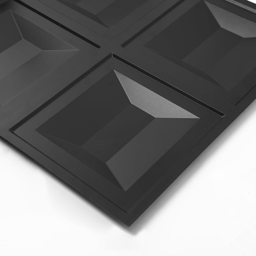 Drop Ceiling Tiles 24X24, 12 Sheets PVC Decorative Glue up Ceilng Panels 2X2, Black