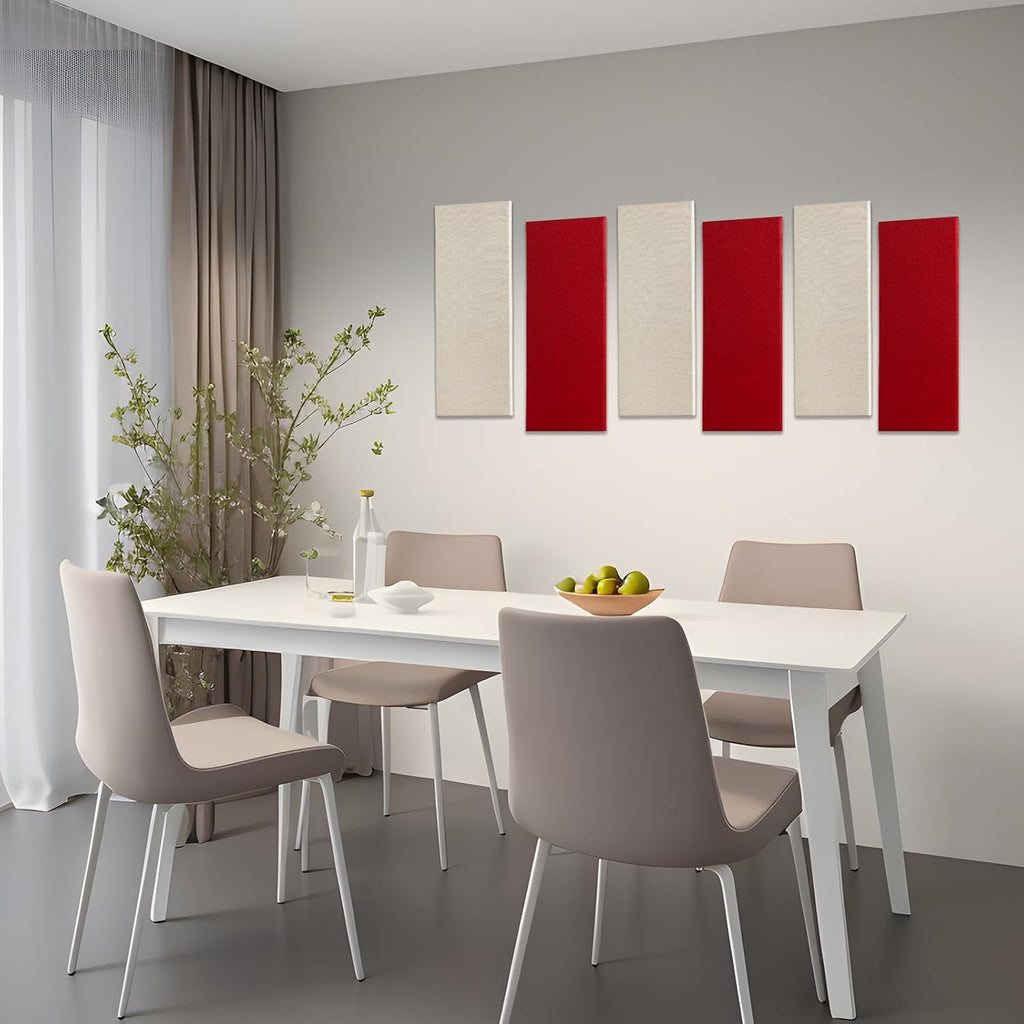 4 PCS Acoustic Panels Sound Absorbing Wall Art, Fabric Acoustic Wall Panels, 23.6"X11.8" Sound Absorbing Panels, Self Adhesive Sound Proof Panel, Noise Dampening Panels Studio Red