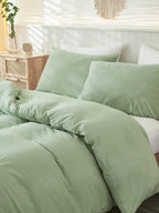 3Pcs Plain Green Duvet Cover Set, Boho Farmhouse Bedding Decor, Soft Microfiber Comforter Cover for Boys & Girls (1 Duvet Cover + 2 Pillowcases No Insert), School Dorm Essentials, Cozy Aesthetic,