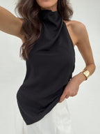 Aloruh Women'S Solid Color Asymmetrical Hem Halter Neck Top,Rave Top