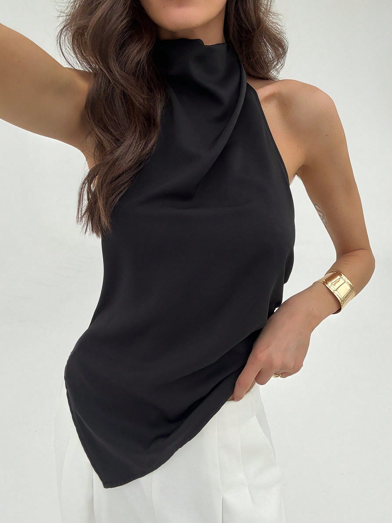 Aloruh Women'S Solid Color Asymmetrical Hem Halter Neck Top,Rave Top