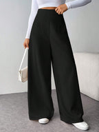 Firerie Women Minimalist Casual Fashion Back-To-School High Waist Textured Wide Leg Pants