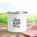 Jesus Is God Print Enamel Mugs Christian Creative Coffee Cups Drink Dessert Breakfast Milk Cup Vintage Mug Handle Drinkware Gift