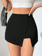 PETITE Elastic Waist Front Slit Mini Skirt Shorts