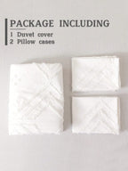 3Pcs Plaid Cut Flowers Polyester Fiber Duvet Cover Set, Simple Japanese Style White Polyester Duvet Cover for All Seasons