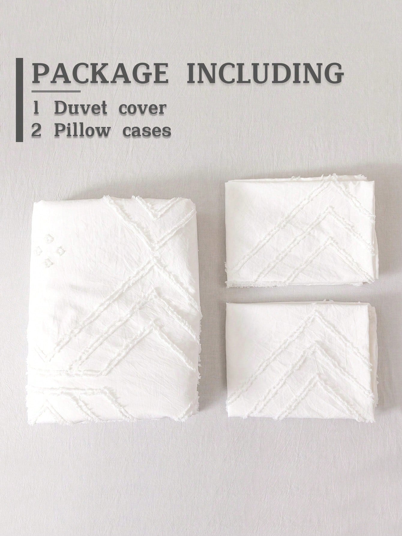 3Pcs Plaid Cut Flowers Polyester Fiber Duvet Cover Set, Simple Japanese Style White Polyester Duvet Cover for All Seasons