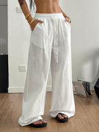 Coolane Women'S Summer Country Concert Going Out Boho Beach Vacation Basic Minimalist Washed 100% Cotton White Pants Curved Hem Pants, Fall Women Clothes