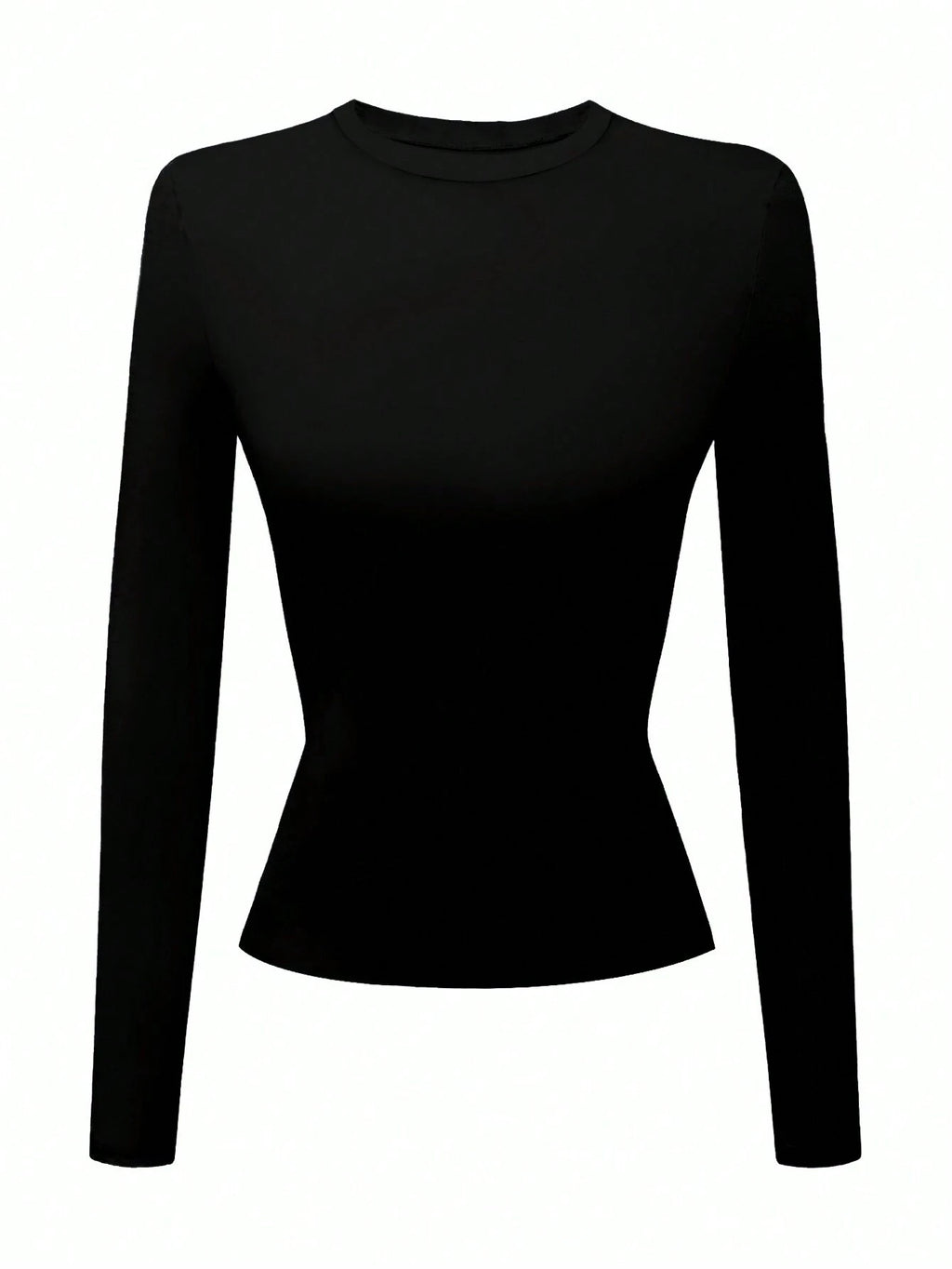 INAWLY Women'S Solid Black Crew Neck Long Sleeve Simple T-Shirt, Casual Everyday Wear Fall Cloth for Women