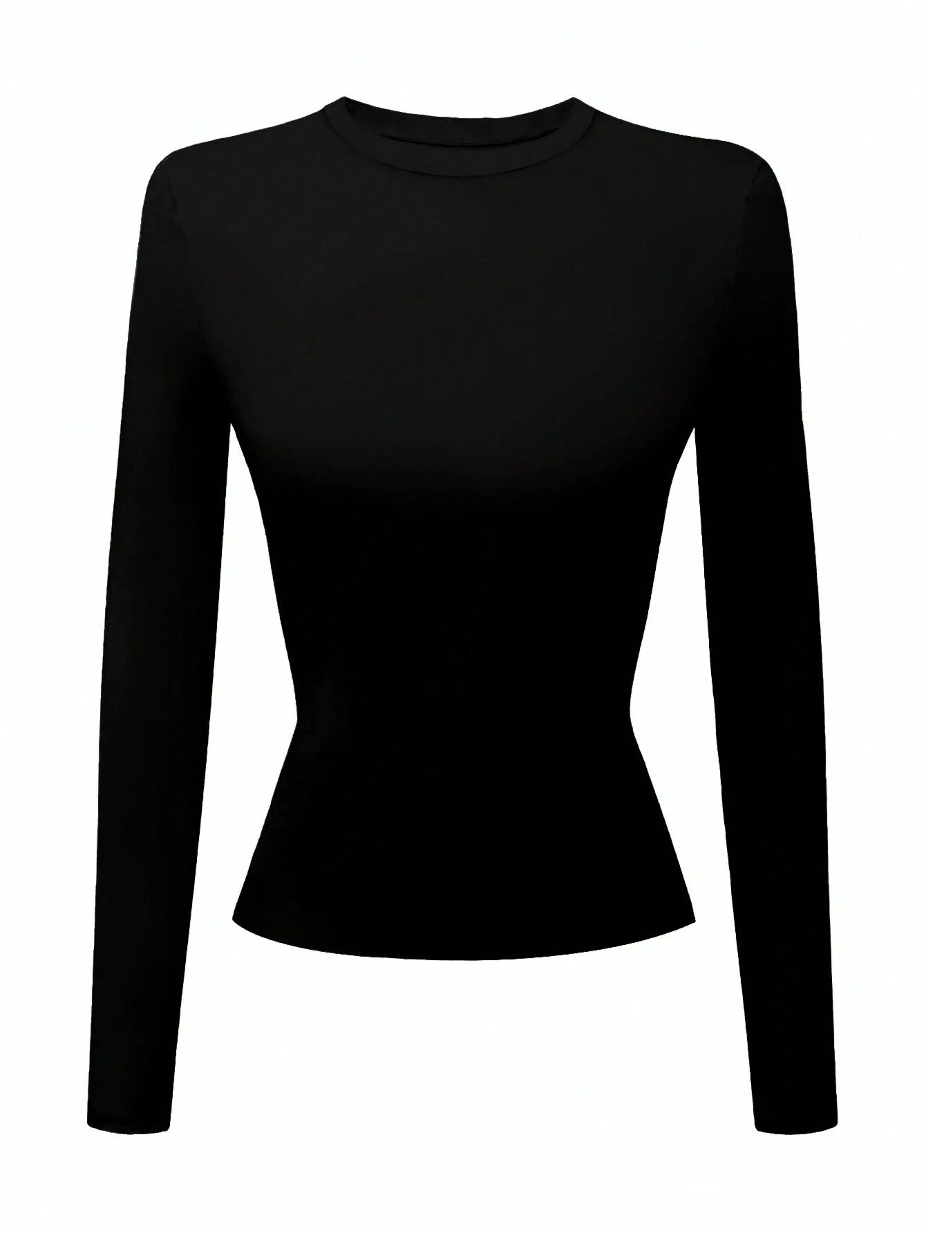 INAWLY Women'S Solid Black Crew Neck Long Sleeve Simple T-Shirt, Casual Everyday Wear Fall Cloth for Women