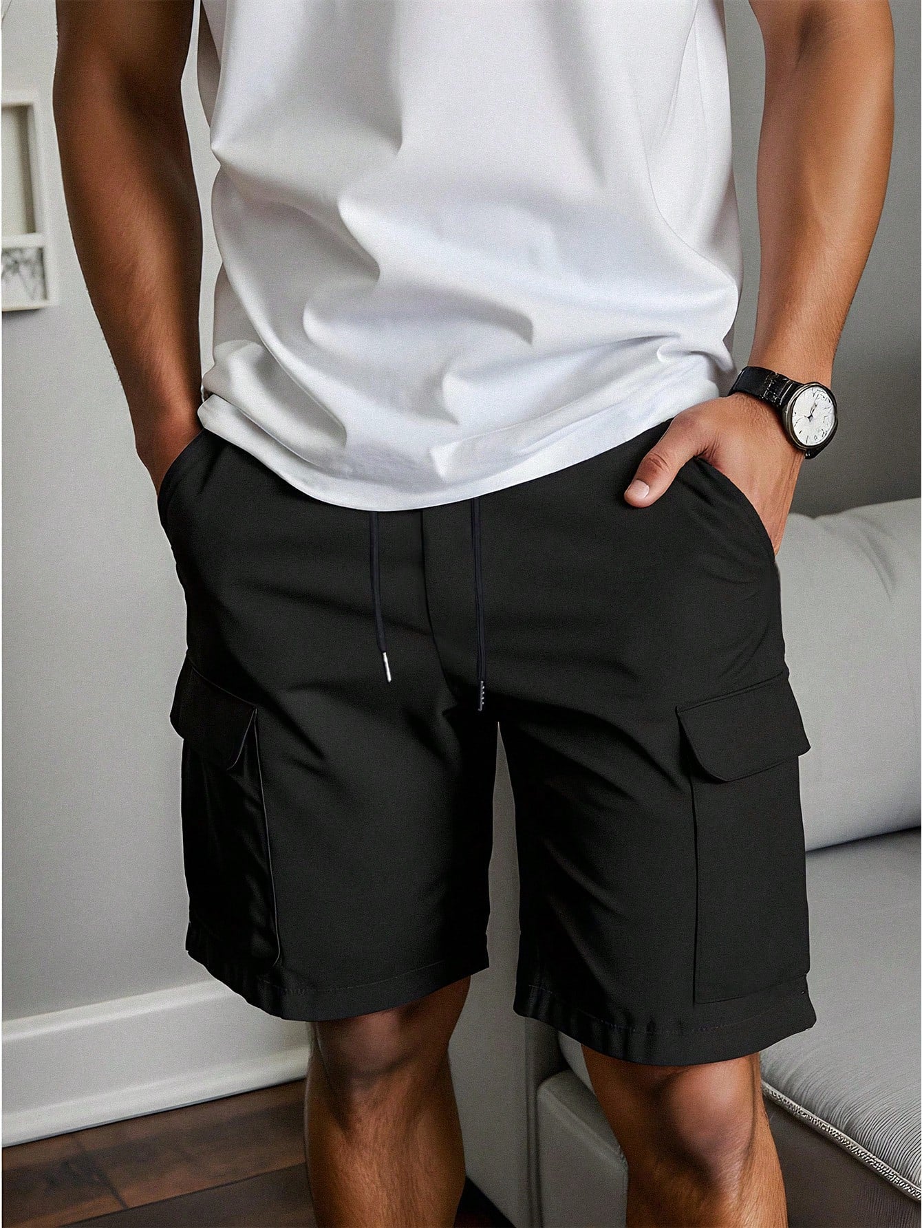 Manfinity Dauomo Men'S Plain Pocket Casual Shorts, Suitable for Summer