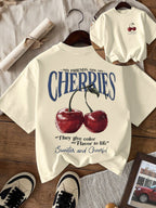 My Best Friend Is My Cherry Design Fruit Print round Neck T-Shirt for Women