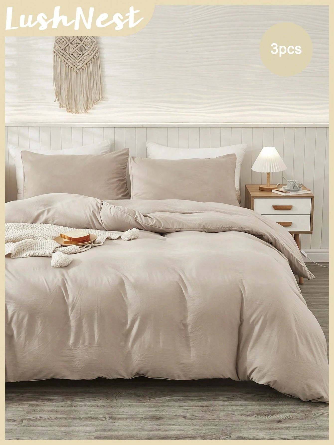 3Pcs Taupe Duvet Cover Set, Boho Farmhouse Bedding Set, Minimalist Solid Color Comforter Cover, Soft Microfiber, for Boys Girls (1 Duvet Cover + 2 Pillowcases No Comforter), School Bedding, Dorm Essentials, Cozy Aesthetic,