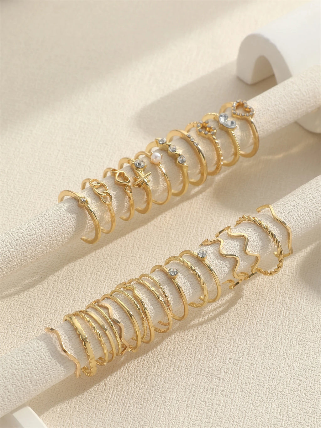 28Pcs/Set Fashionable Ring Set with Heart Shaped Design, Geometric Style and Bohemian Element Accent