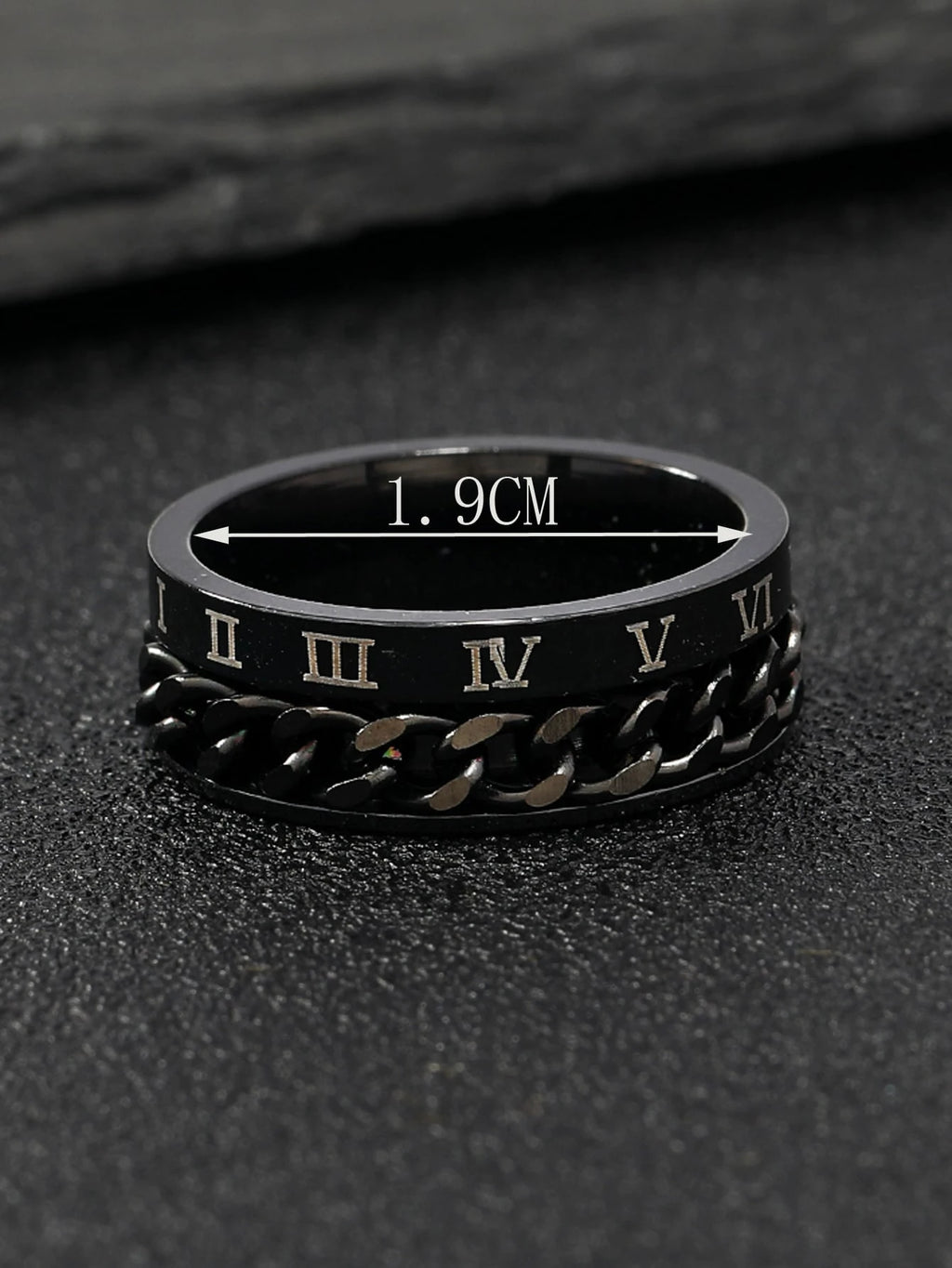 1Pc Men Roman Numeral Detail Chain Decor Ring, Stainless Steel Jewelry Goth Punk Jewelry for Jewelry Gift