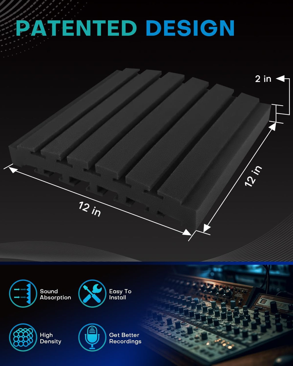 36Packs Curved Sound Proof Foam Panels for Walls, 2" Acoustic Panels Sound Absorbing Dampening, Soundproofing Noise Reducing Cancelling Treatments for Home Office Recoding Studio Decor, 2X12X12 Black