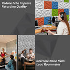 Acoustic Panels with Tape 20 Pack Soundproof Wall Panels Acoustic Foam Panels Sound Dampening Panels, 3D Wall Panels Sound Absorbing Panels, 12" X 12", White