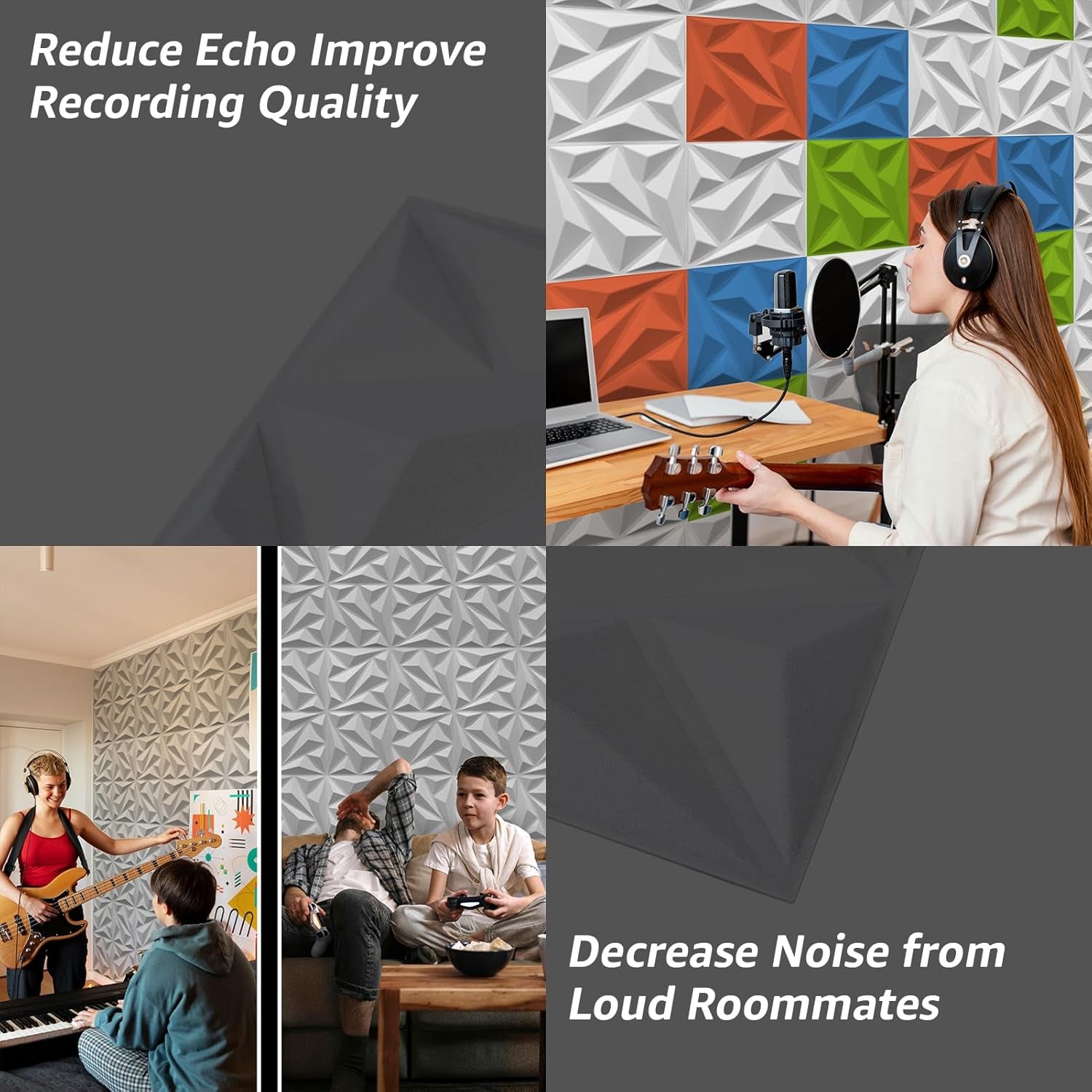 Acoustic Panels with Tape 20 Pack Soundproof Wall Panels Acoustic Foam Panels Sound Dampening Panels, 3D Wall Panels Sound Absorbing Panels, 12" X 12", White