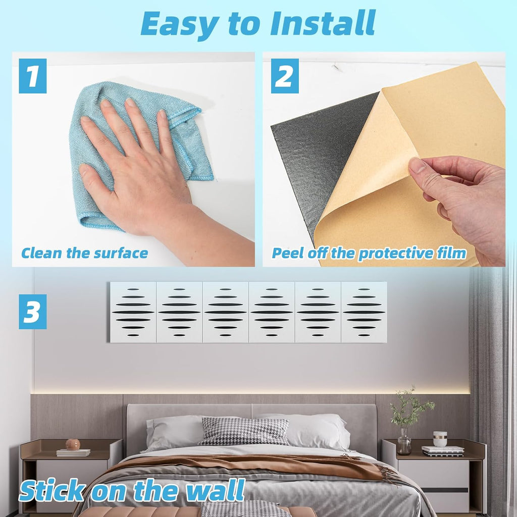 6-Pack Self-Adhesive Soundproof Acoustic Panels for Wall, 16 X 12 Inch Wave Design Noise Block with Polyester & Foam for Bedroom Studio Office