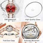Womens Automatic Watch, Premium Large Face Diamond Accented Self Winding Watches for Women, Fashion Waterproof Ladies Dress Watch, Two Tone Stainless Steel Ceramic Bracelet