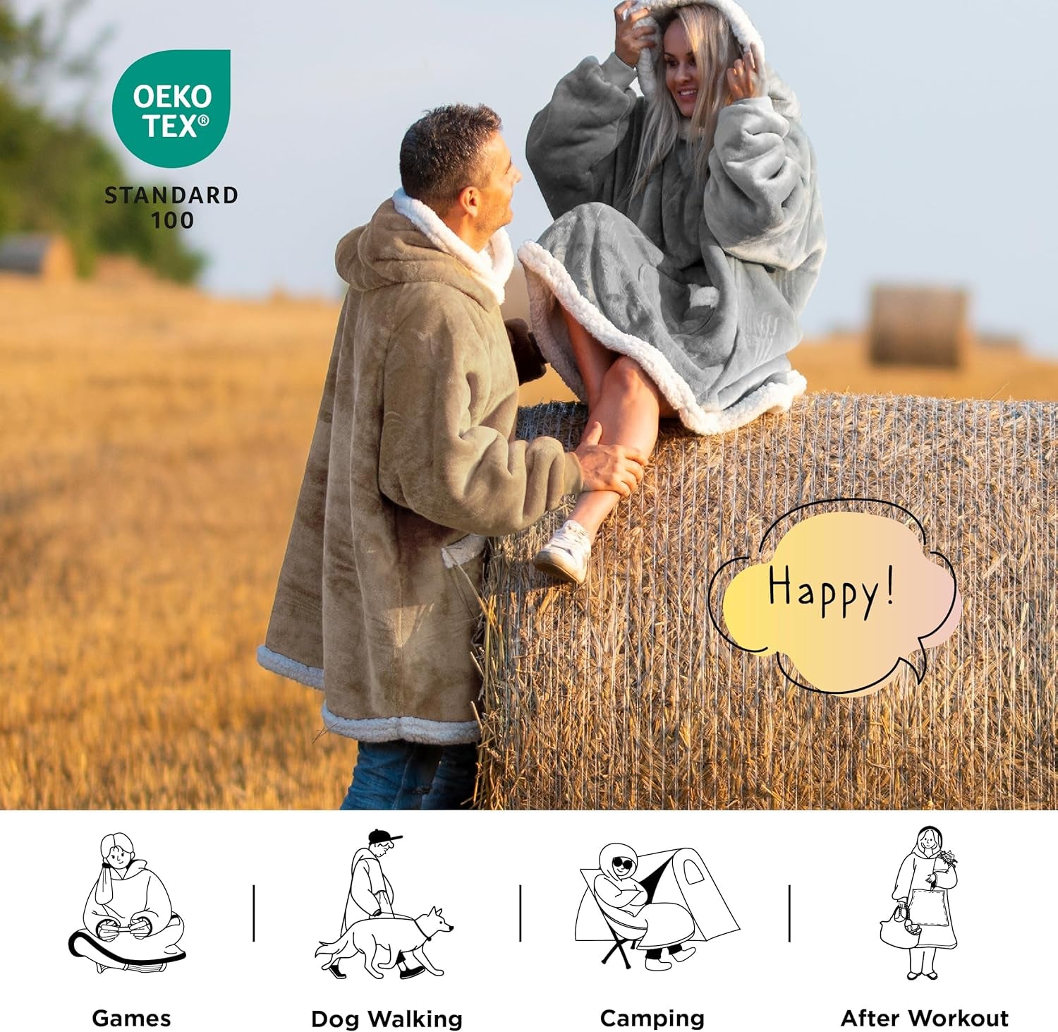 Blanket Hoodie, Wearable Blanket for Adults & Kids as Gifts for Women Men, Birthday Gifts for Women Mom Girl Sherpa Oversized Hoodie, Grey, Standard