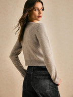 PoéSelle Autumn and Winter Women'S Khaki round Neck Long Sleeve Single-Breasted Casual Short Wool Knit Thick Cardigan, Short Jumper, Cute Jumper, Fall Women Clothes, Going Out Tops, Business Casual Woman, Fall Sweaters, Office Attire, Basic Sweaters,Knitted Sweater