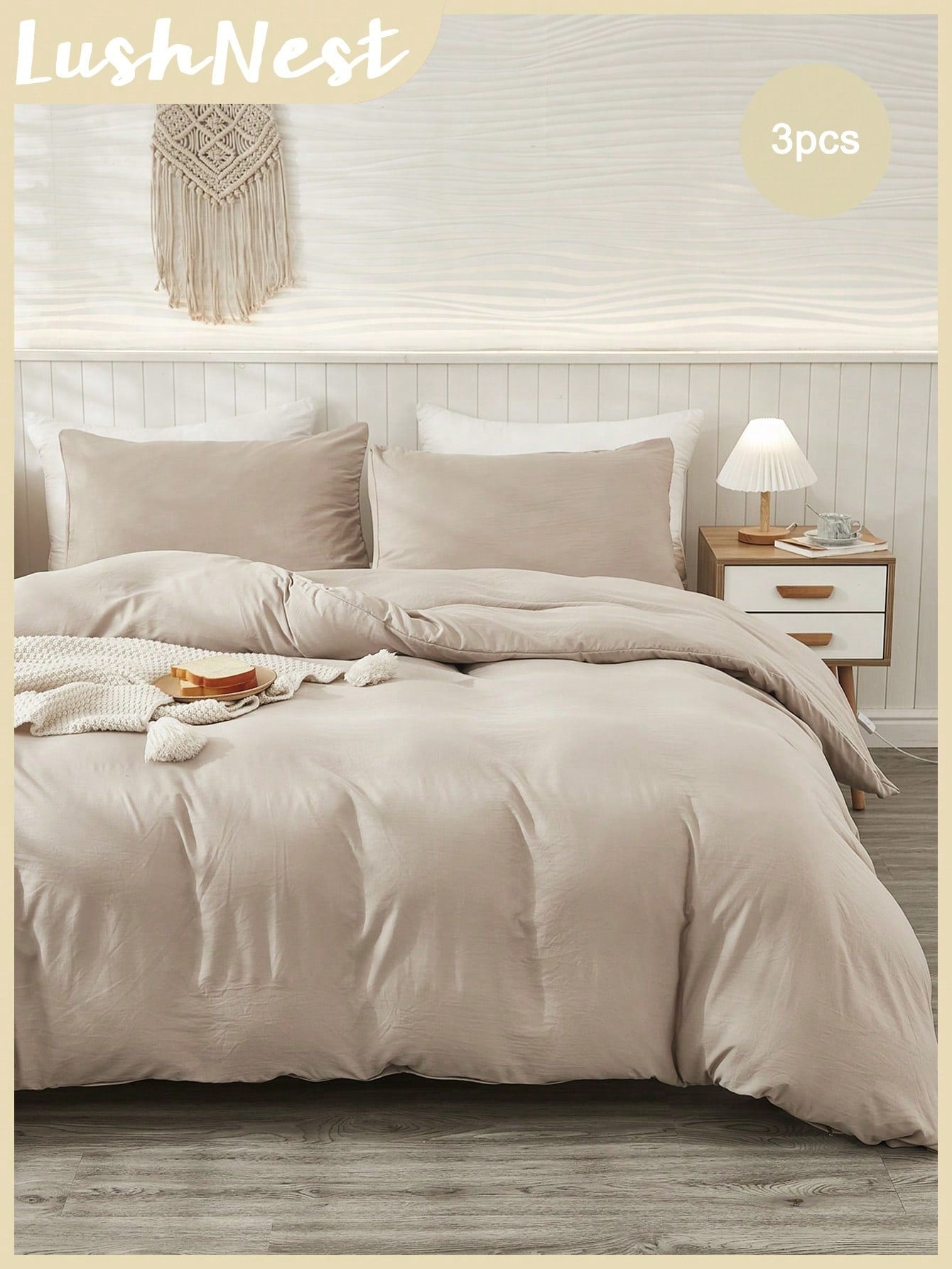 3Pcs Taupe Duvet Cover Set, Boho Farmhouse Bedding Set, Minimalist Solid Color Comforter Cover, Soft Microfiber, for Boys Girls (1 Duvet Cover + 2 Pillowcases No Comforter), School Bedding, Dorm Essentials, Cozy Aesthetic,