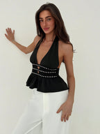 Aloruh Women'S Casual Minimalist Halter Halter Top, Daily Wear Concert Women Rave Festival Country Concert Ibiza Nashville Western Wear Women Western Boho Streetwear Tropical Gyaru Western Wear Women Western Gyaru Streetwear