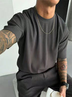 Men'S Summer Texture Solid Color Casual round Neck Short Sleeve T-Shirt
