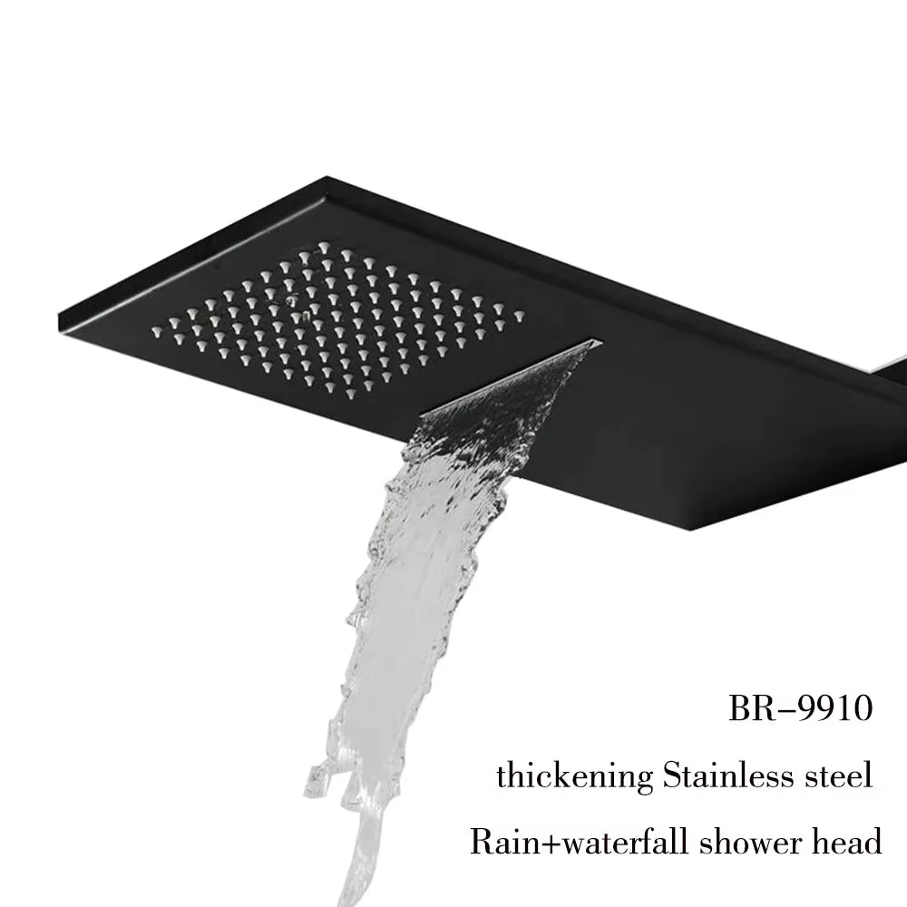 Matte Black Stainless Steel Shower Head Rainfall Shower Head with Waterfall Shower Wall Mounted