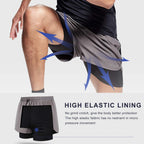 Mens 2 in 1 Running Shorts Quick Dry Athletic Shorts with Liner, Workout Shorts with Zip Pockets and Towel Loop