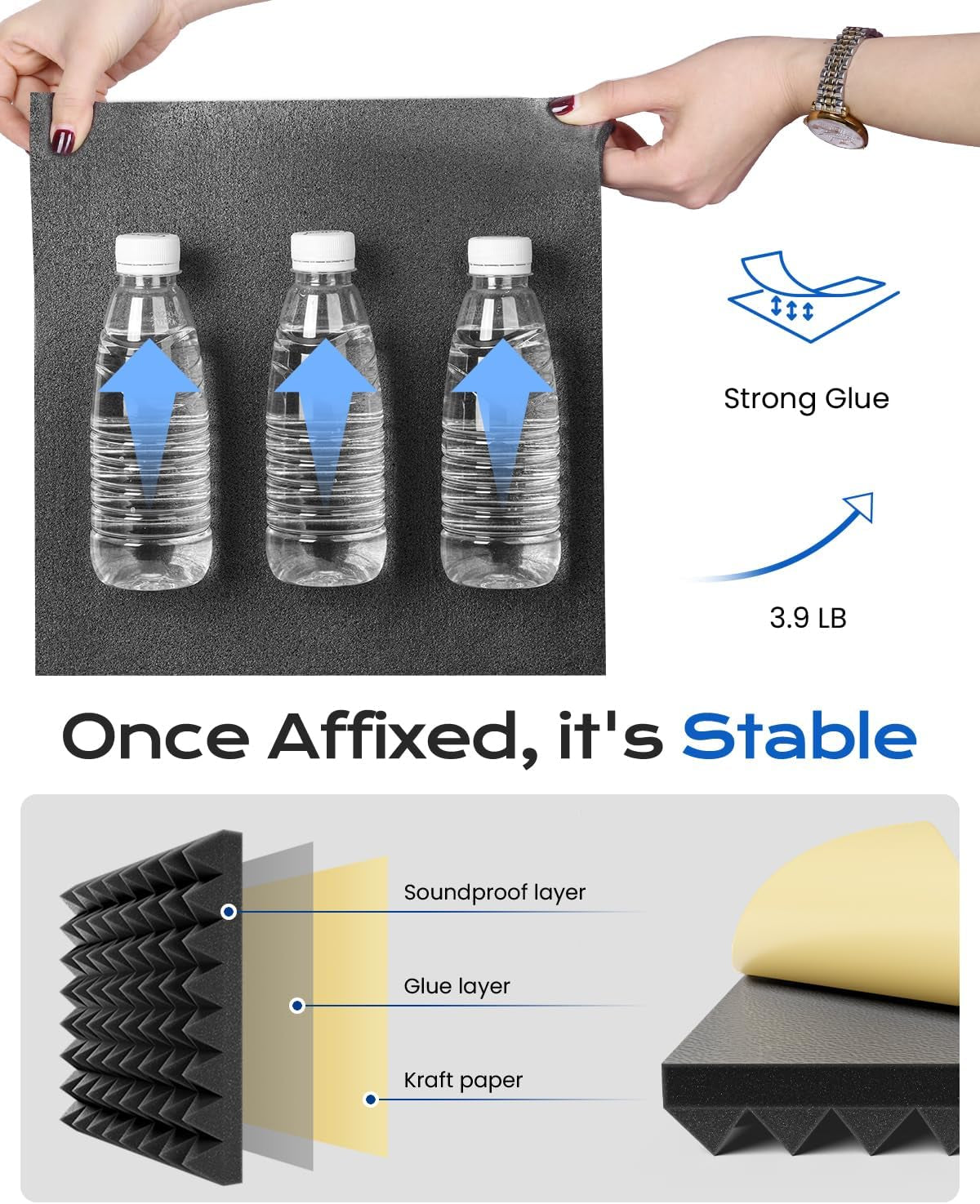 12 Pack Pyramid Sound Proof Foam Panels with Self-Adhesive, 12" X 12" X 2" Acoustic Foam Panels of High Density, Soundproof Wall Panels Fast Expand, Sound Absorption and Decoration (Black)