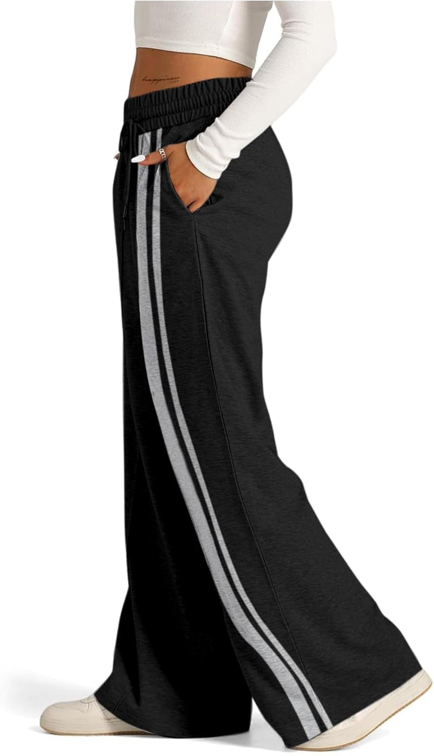 Wide Leg Sweatpants Women Drawstring High Waisted Pants with Pockets Jogger