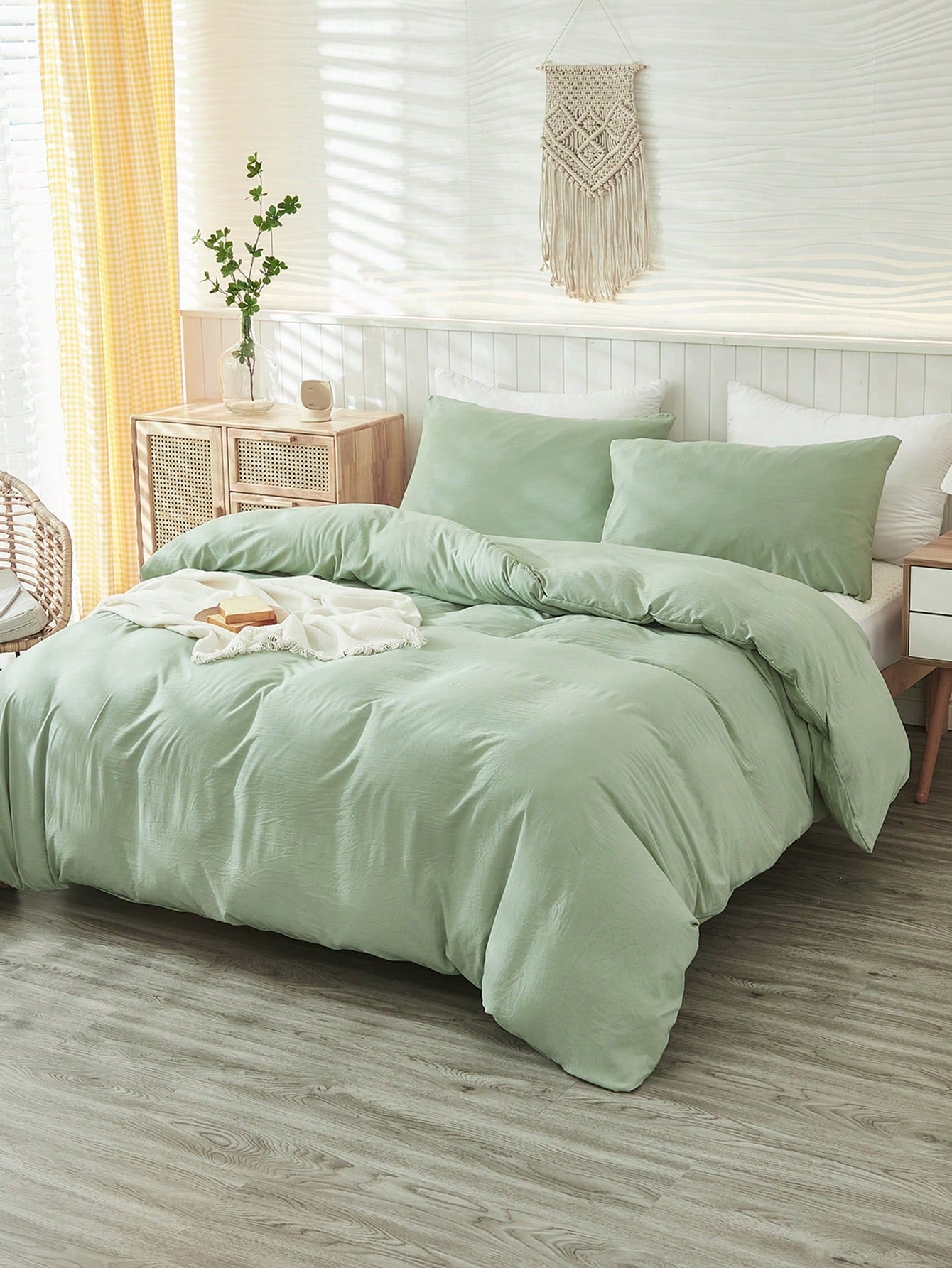 3Pcs Plain Green Duvet Cover Set, Boho Farmhouse Bedding Decor, Soft Microfiber Comforter Cover for Boys & Girls (1 Duvet Cover + 2 Pillowcases No Insert), School Dorm Essentials, Cozy Aesthetic,