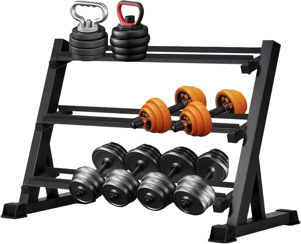 3 Tier Dumbbell Rack for 5-50Lb Dumbbells Weights, Heavy Duty Weight Home Gym Storage Rack for Dumbbells and Weight Plates Alloy Steel