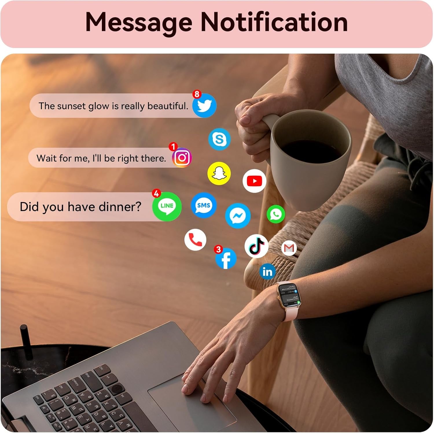 Smart Watch for Women, 1.85" HD Dynamic Dial Smartwatch for Android & Iphone with Answer/Make Call, Fitness Tracker with 110+ Sport Modes, Heart Rate/Spo2/Sleep Monitor, IP68 Waterproof (2 Bands)