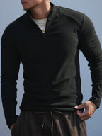 DAZY Men'S Solid Color Stand Collar Zipper Long Sleeve Slim Fit Sports T-Shirt, Autumn, Fall