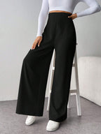 Firerie Women Minimalist Casual Fashion Back-To-School High Waist Textured Wide Leg Pants