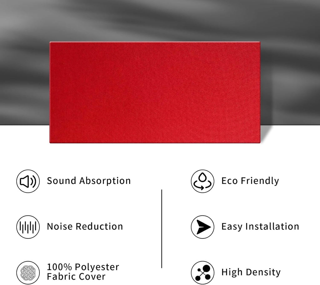 4 PCS Acoustic Panels Sound Absorbing Wall Art, Fabric Acoustic Wall Panels, 23.6"X11.8" Sound Absorbing Panels, Self Adhesive Sound Proof Panel, Noise Dampening Panels Studio Red