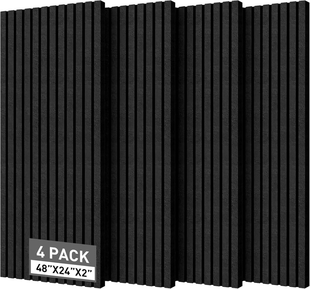 Acoustic Foam Panels, 48 X 24 X 2 Inches, 4 Pack Soundproof Foam Wall Panels High Density Noise Canceling Studio for Echo Absorption Home Office (Black 4 Pack, 48" X 24" X 2")