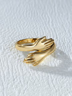 1Pc 18K Gold Plated Adjustable Palm Design Hug Ring, Stainless Steel Chunky Jewelry for Women