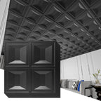 Drop Ceiling Tiles 24X24, 12 Sheets PVC Decorative Glue up Ceilng Panels 2X2, Black