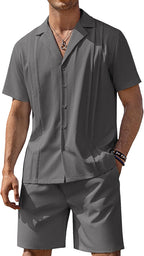 Mens 2 Piece Short Set Guayabera Button down Shirt Casual Summer Beach Outfits