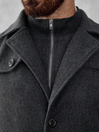 Manfinity Mode Men'S Solid Color Zip Front Casual Loose Autumn Going Out Casual Dark Grey Overcoat, for Friends, Husband, Boyfriend Gifts, Old Money Style