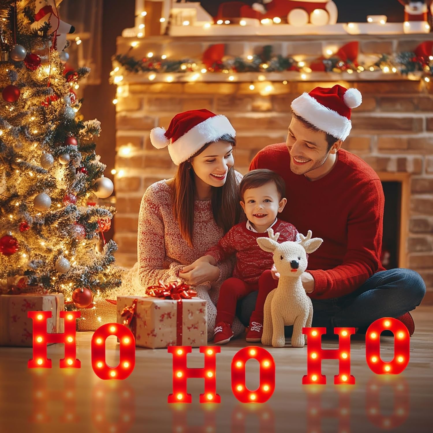 Ho Ho Ho Christmas Decorations Indoor, 6.3 Inches LED Marquee Light up Letters HOHOHO Signs, Battery Operated Christmas Lights Sign for Home Table Top Mantel Room Bedroom Bar Xmas Party Decor