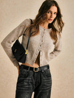 PoéSelle Autumn and Winter Women'S Khaki round Neck Long Sleeve Single-Breasted Casual Short Wool Knit Thick Cardigan, Short Jumper, Cute Jumper, Fall Women Clothes, Going Out Tops, Business Casual Woman, Fall Sweaters, Office Attire, Basic Sweaters,Knitted Sweater