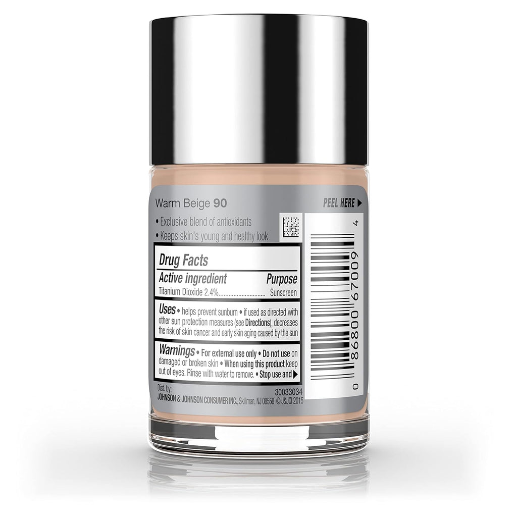 Healthy Skin Liquid Makeup Foundation, Broad Spectrum SPF 20 Sunscreen, Lightweight & Flawless Coverage Foundation with Antioxidant Vitamin E & Feverfew, 90 Warm Beige, 1 Fl. Oz