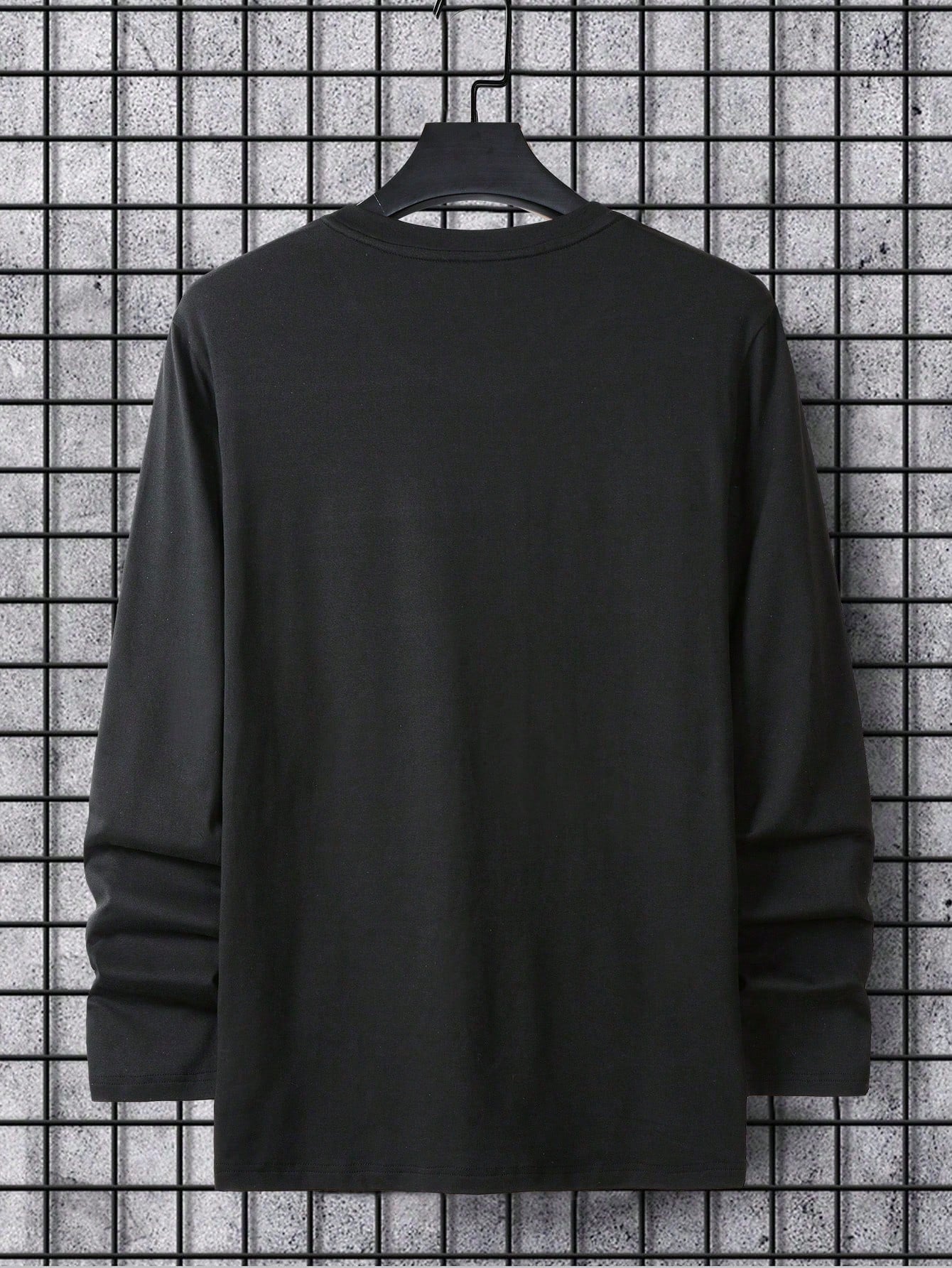 Manfinity Homme Men California Letter Graphic Casual Long Sleeve Tee, for Going Out, for Husband, Black Long Sleeve T-Shirt, California Los Angeles T-Shirt, for Fall