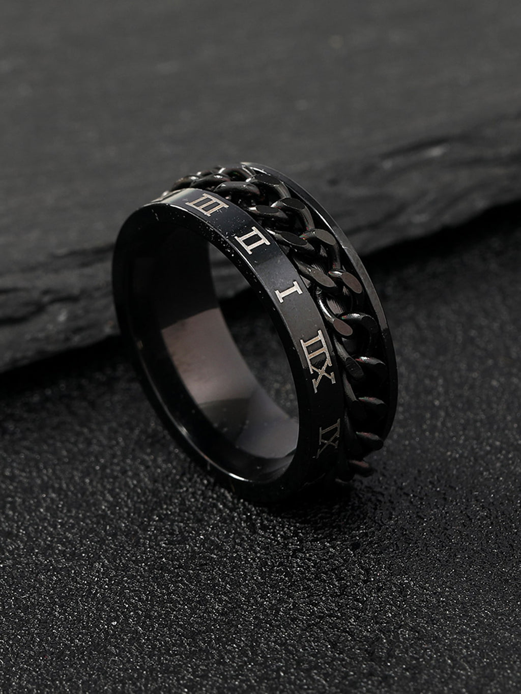 1Pc Men Roman Numeral Detail Chain Decor Ring, Stainless Steel Jewelry Goth Punk Jewelry for Jewelry Gift