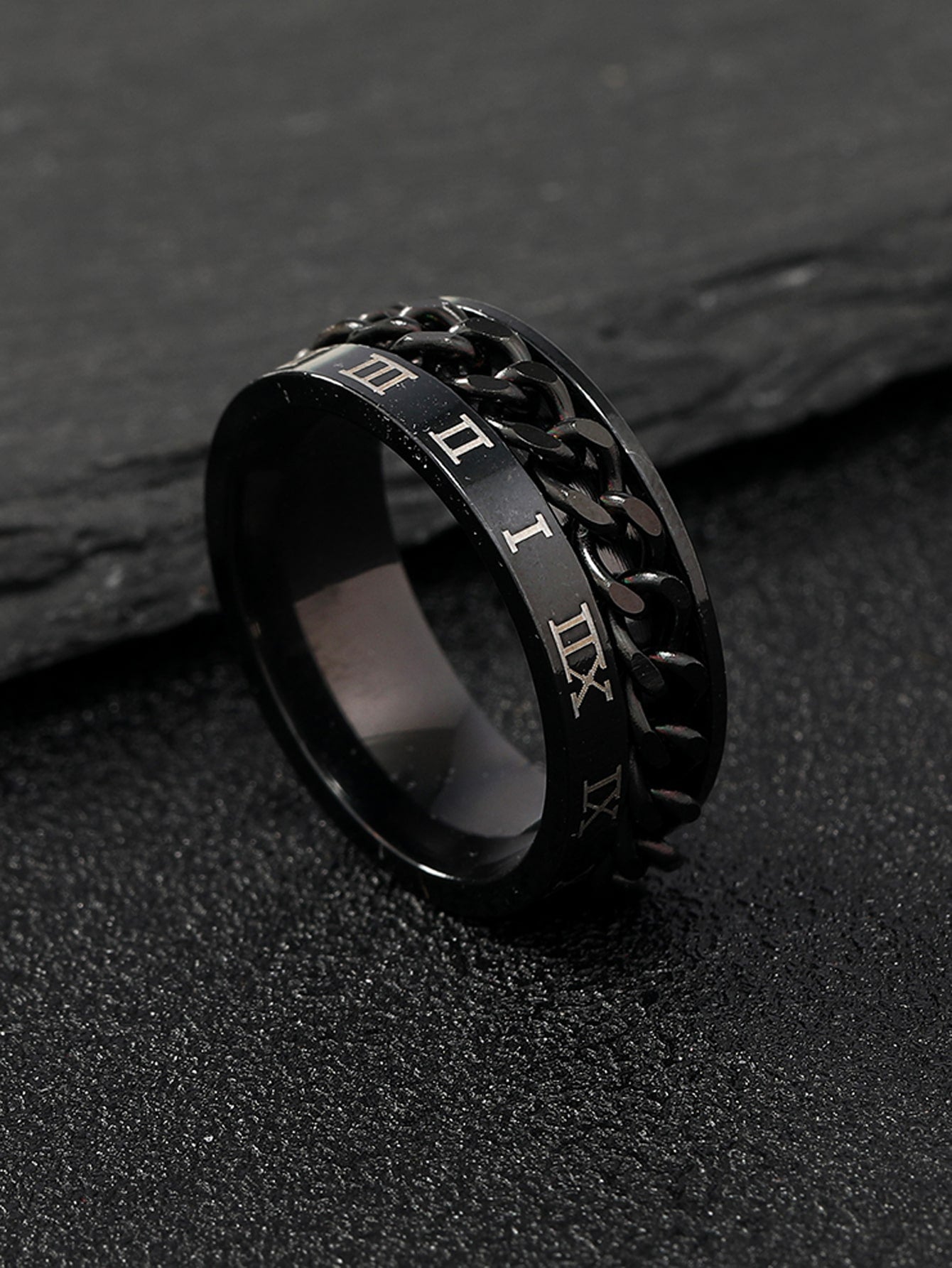 1Pc Men Roman Numeral Detail Chain Decor Ring, Stainless Steel Jewelry Goth Punk Jewelry for Jewelry Gift