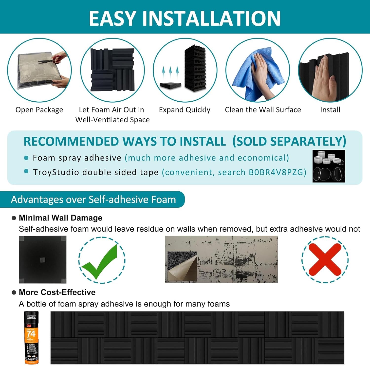 Thickened 12 X 12 X 3 Inch Acoustic Foam Panels in Diffusion Pattern, 32 Pcs High Density Sound Absorbing Foam Diffuser, Soundproof 3D Wall Padding Tiles for Recording Studio Home Office